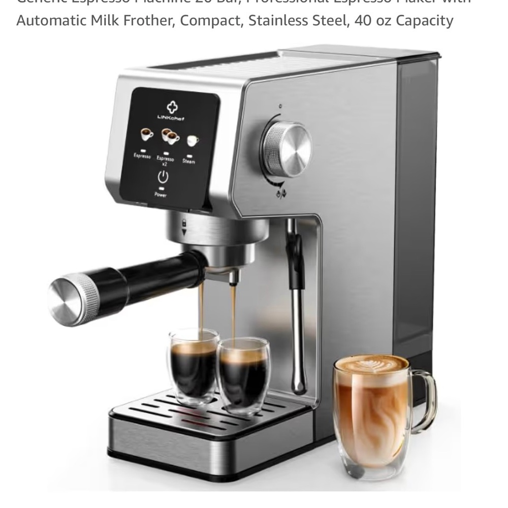 Silver Espresso Machine with Milk Frother